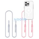 Apple iPhone 16 Pro Max, Szilikon védőkeret + műanyag hátlap, nyakbaakasztó, Magsafe töltővel kompatibilis, FlexAir Chain Magsafe, átlátszó (szürke, rózsaszín)