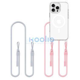  Apple iPhone 16 Pro Max, Szilikon védőkeret + műanyag hátlap, nyakbaakasztó, Magsafe töltővel kompatibilis, FlexAir Chain Magsafe, átlátszó (szürke, rózsaszín)