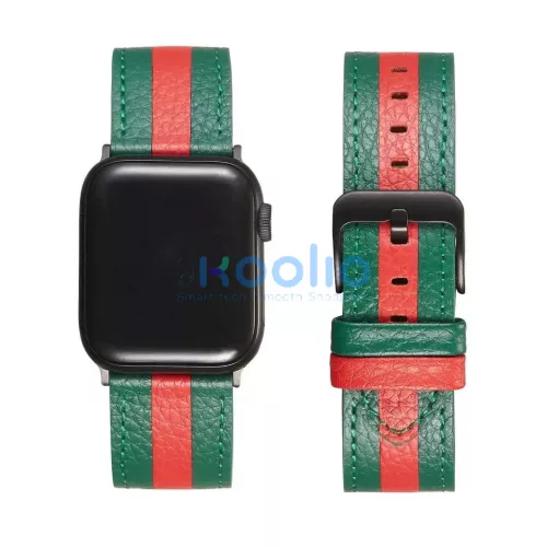 XPRO™ Apple Watch bőr szíj Sötétzöld / Piros Apple Watch 42mm (S1-S3) / 44mm / 45mm / 46mm / 49mm készülékhez