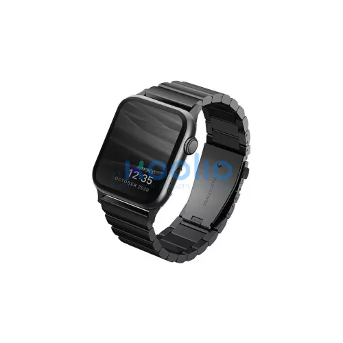 UNIQ Strova Strap Apple Watch 42/44/45 mm Series 4/5/6/7/SE készülékhez rozsdamentes acél éjfekete