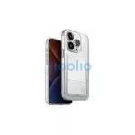 UNIQ tok Air Fender ID – iPhone 15 Pro 6.1 készülékhez, kártyatartó, bőrszínű, átlátszó