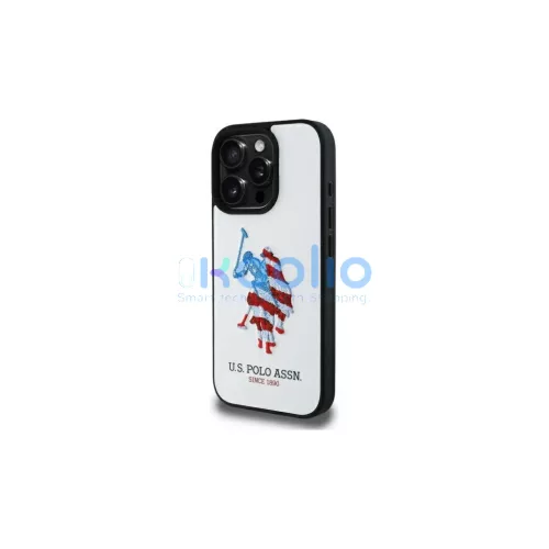 US Polo USHCP15XPUSH iPhone 15 Pro Max 6,7" készülékhez bőr tok Big DH American Flag fehér