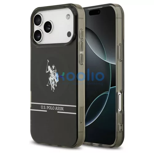 US Polo DH and Bottom Stripe Logo MagSafe tok iPhone 17 Pro Max készülékhez fekete