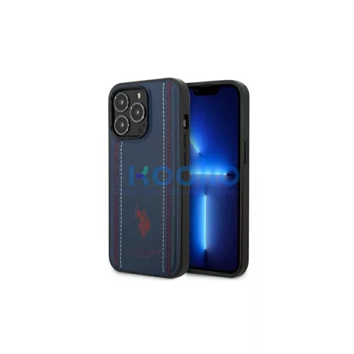 US Polo USHCP14XPFAV iPhone 14 Pro Max készülékhez 6,7" tengerészkék Leather Stitch tok