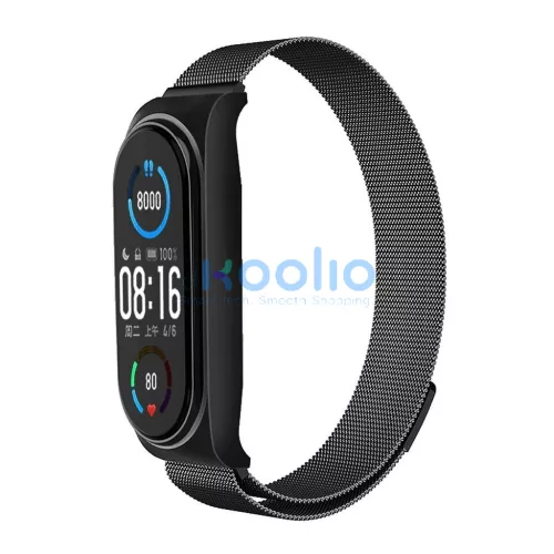 XIAOMI Mi Band 5/6 készülékhez fém szíj, fekete (01)